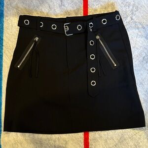 Black Grommet Belted Skirt